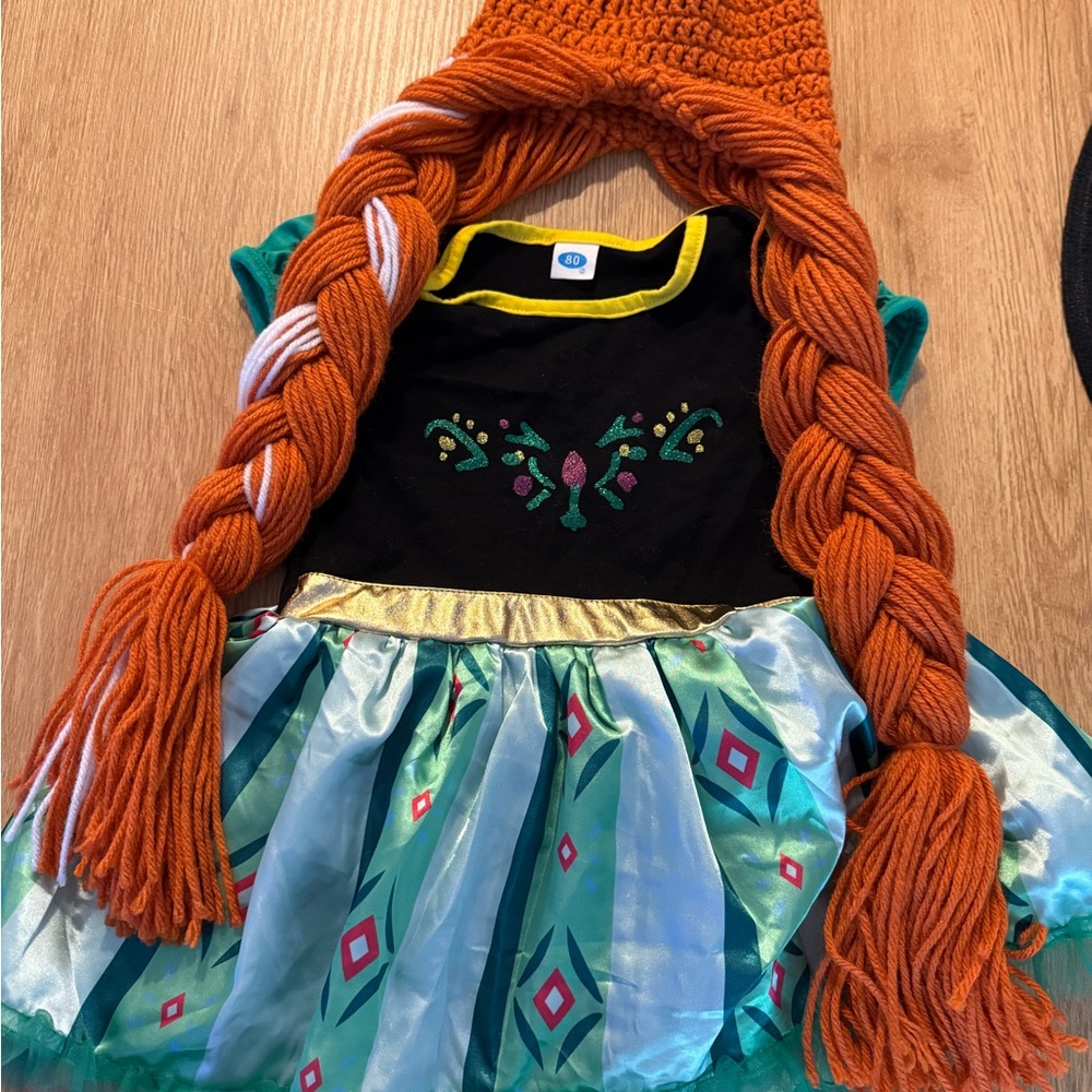 Baby Anna Costume (Frozen) + Crochet Wig – Like New!